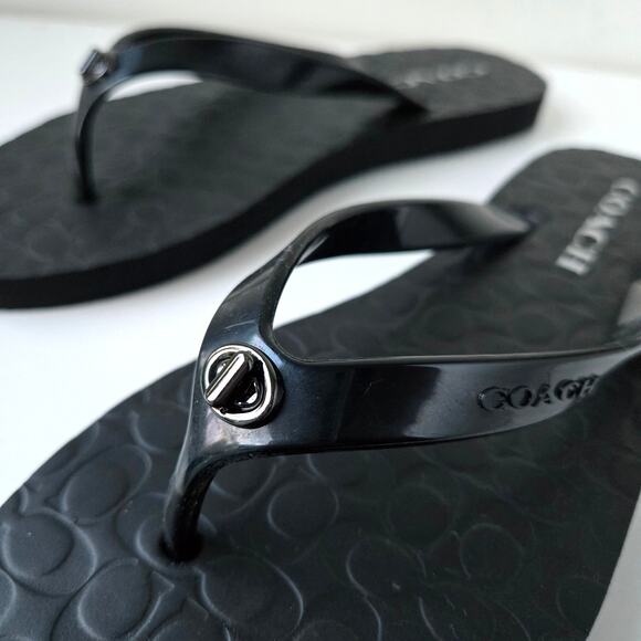 Coach NEW Abbigail Signature Turnlock Black Flip Flop Sandal Rubber Size 7 Gift - Picture 7 of 14